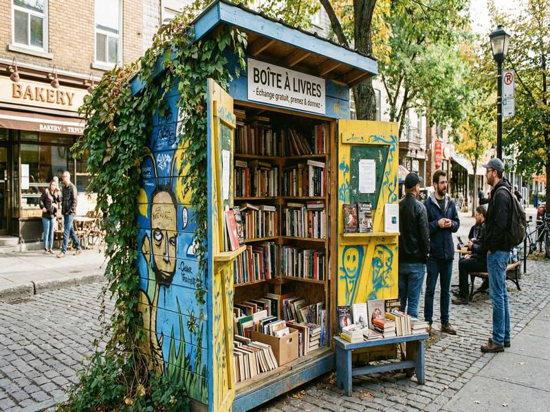 Une boîte à livres publique remplie d'ouvrages donnés.