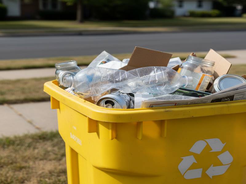 Bouteille plastique aplatie dans le bac jaune