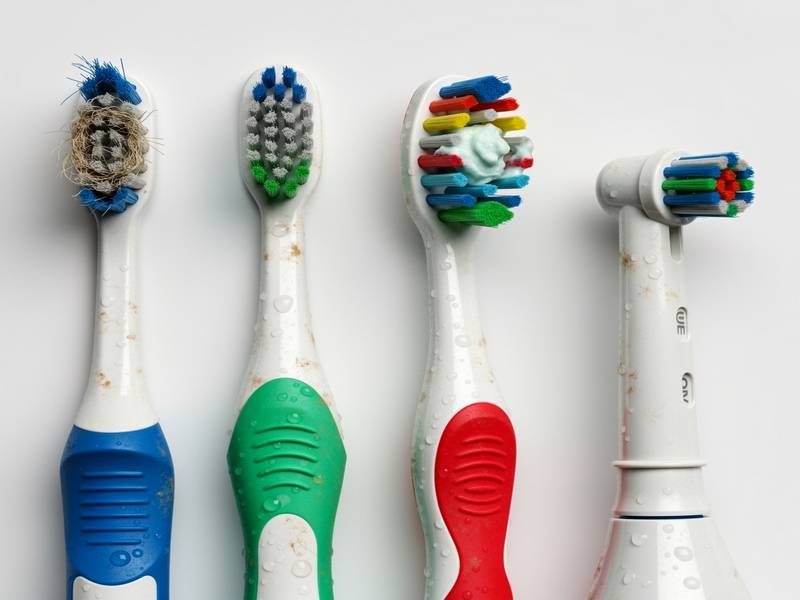 Brosses à dents usagées de différents types