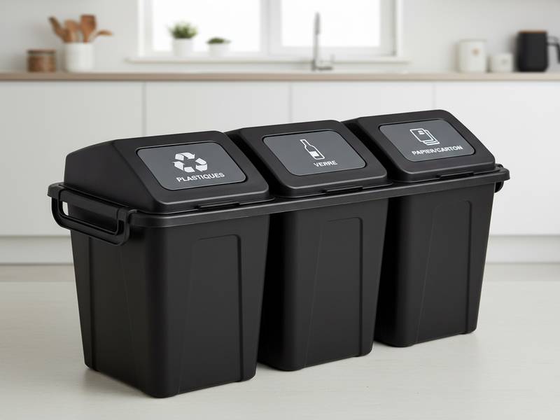 Poubelle de tri en plastique noir et gris pour petit budget