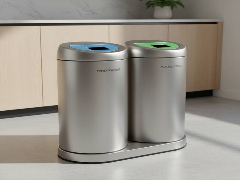 Poubelle de tri sélectif 2 compartiments côte à côte en inox