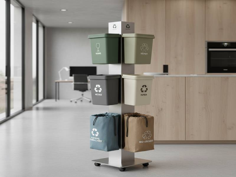 Système de tri modulaire avec 5 sacs ou bacs pour la cuisine ou le bureau