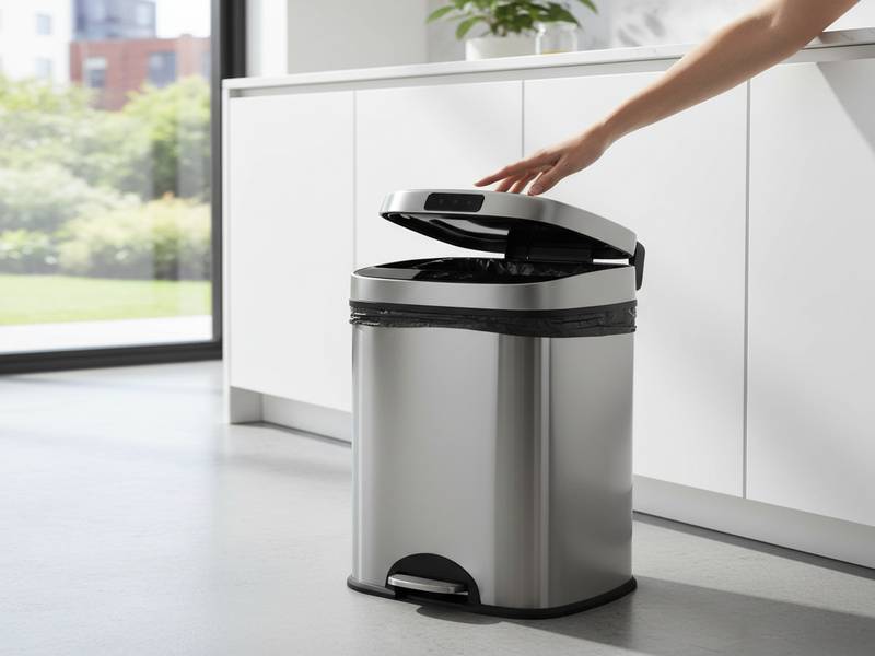 Gros bloc de polystyrène d'emballage près d'une poubelle pour les consignes de tri.