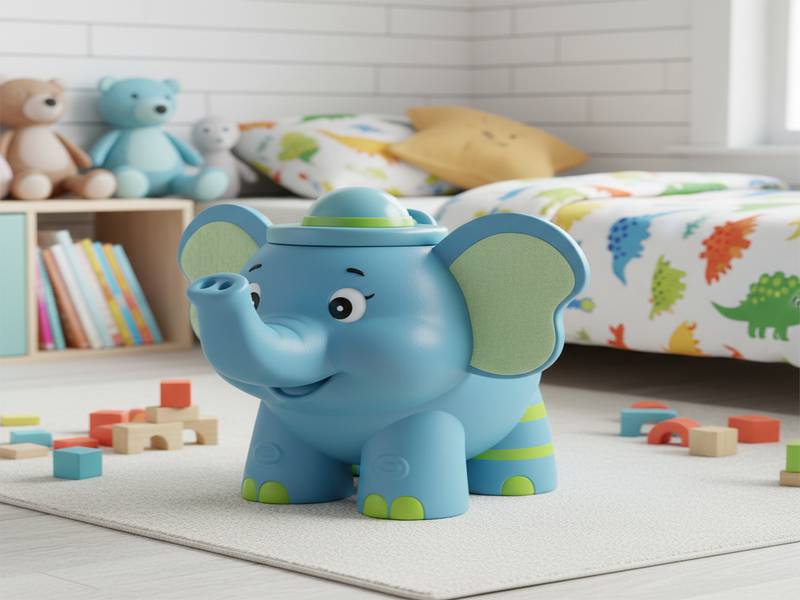 Poubelle en forme d'animal pour chambre d'enfant.